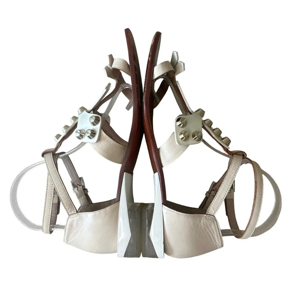 Tory Burch Aurora Studded Gladiator Sandals White Leather Size 7 Rare